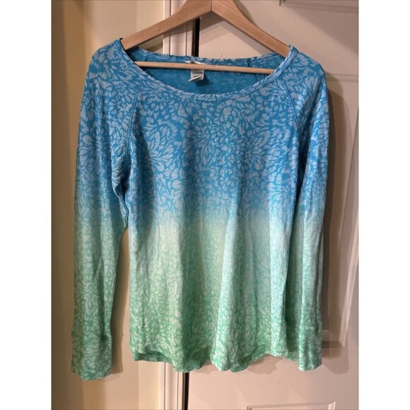 Jockey Womens Shirt Large Green/Blue Thermal Long Sleeve Activewear Casual Top - Picture 1 of 3